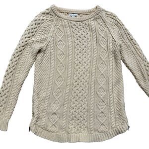 LL Bean Sweater Womens SMALL Beige Signature Cotton Fisherman Tunic Cable Knit